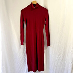 Marine Layer Lexi Midi Dress Small Ribbed Holiday Preppy Mock neck Lined